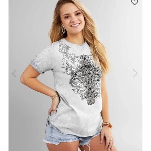 Affliction Charlotte Oak Lace Up Rhinestone Top Small - Picture 3 of 8